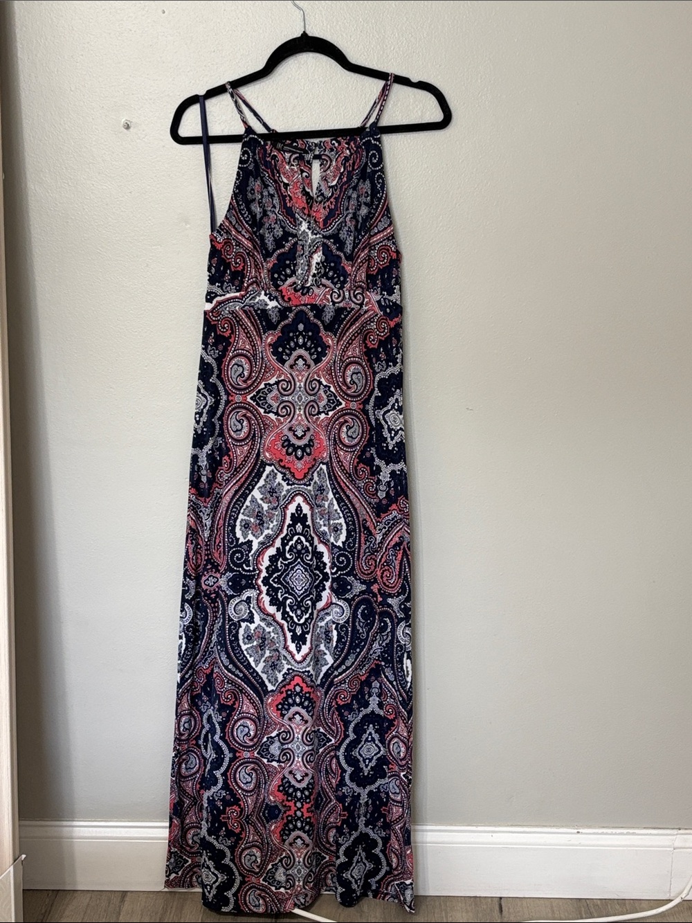 INC International Concepts Navy Coral and White Paisley-Print Maxi Skirt